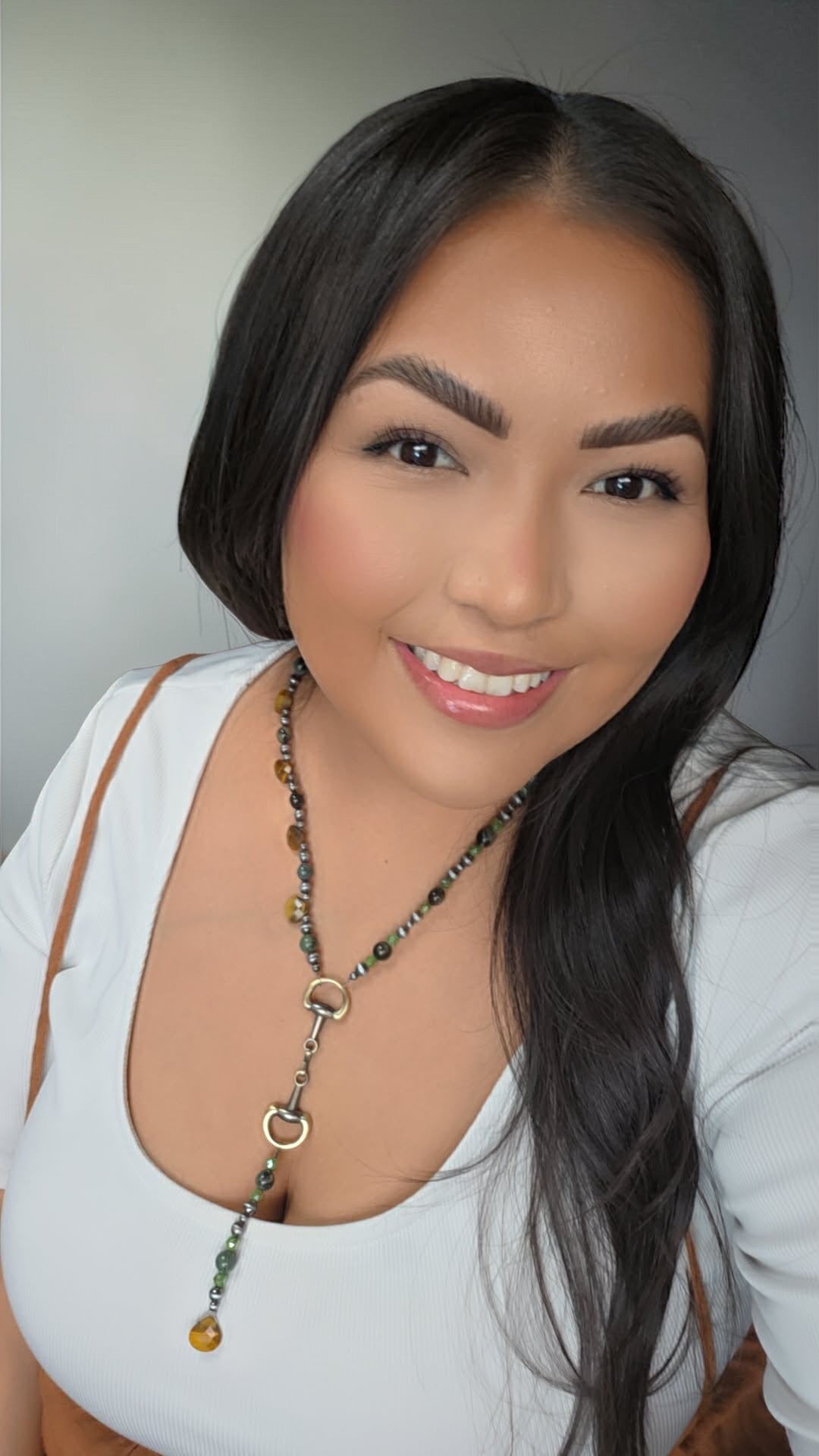 Tiger’s Eye & Kambaba Jasper Snaffle Bit Lariat Necklace | Western Statement Jewelry | Long Layering Necklace