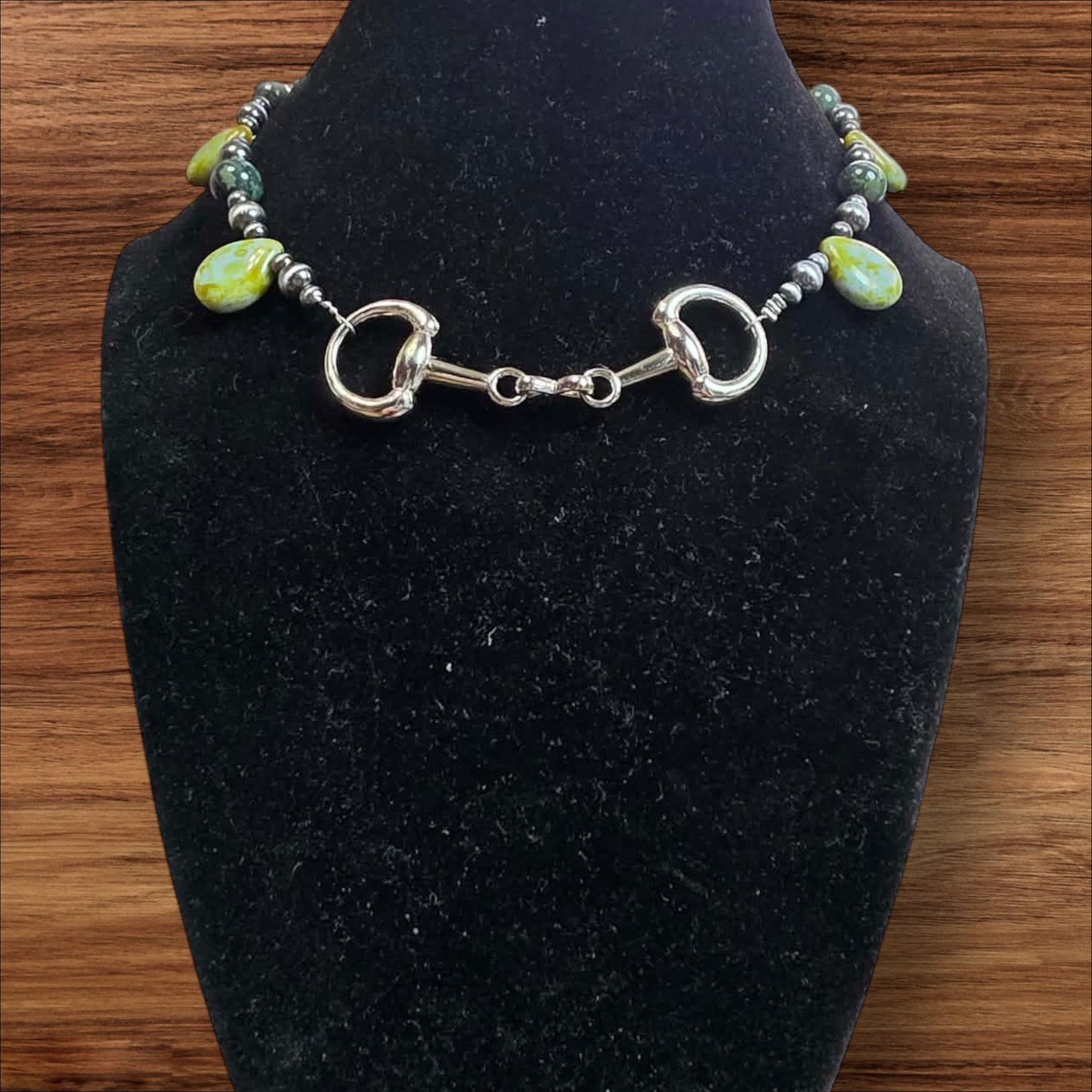 Kambaba Jasper Snaffle Bit Choker Necklace | Western Equestrian Style | Adjustable Statement Choker