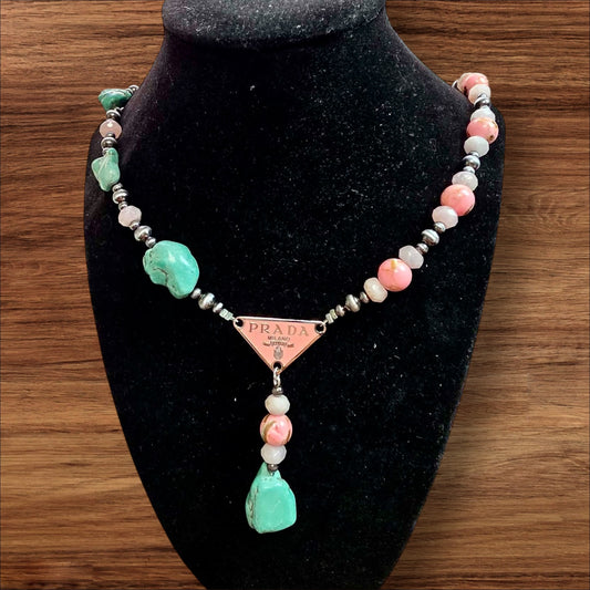 Madagascar Rose Quartz Lariat Necklace | Western Boho Statement Jewelry | Adjustable Layering Piece