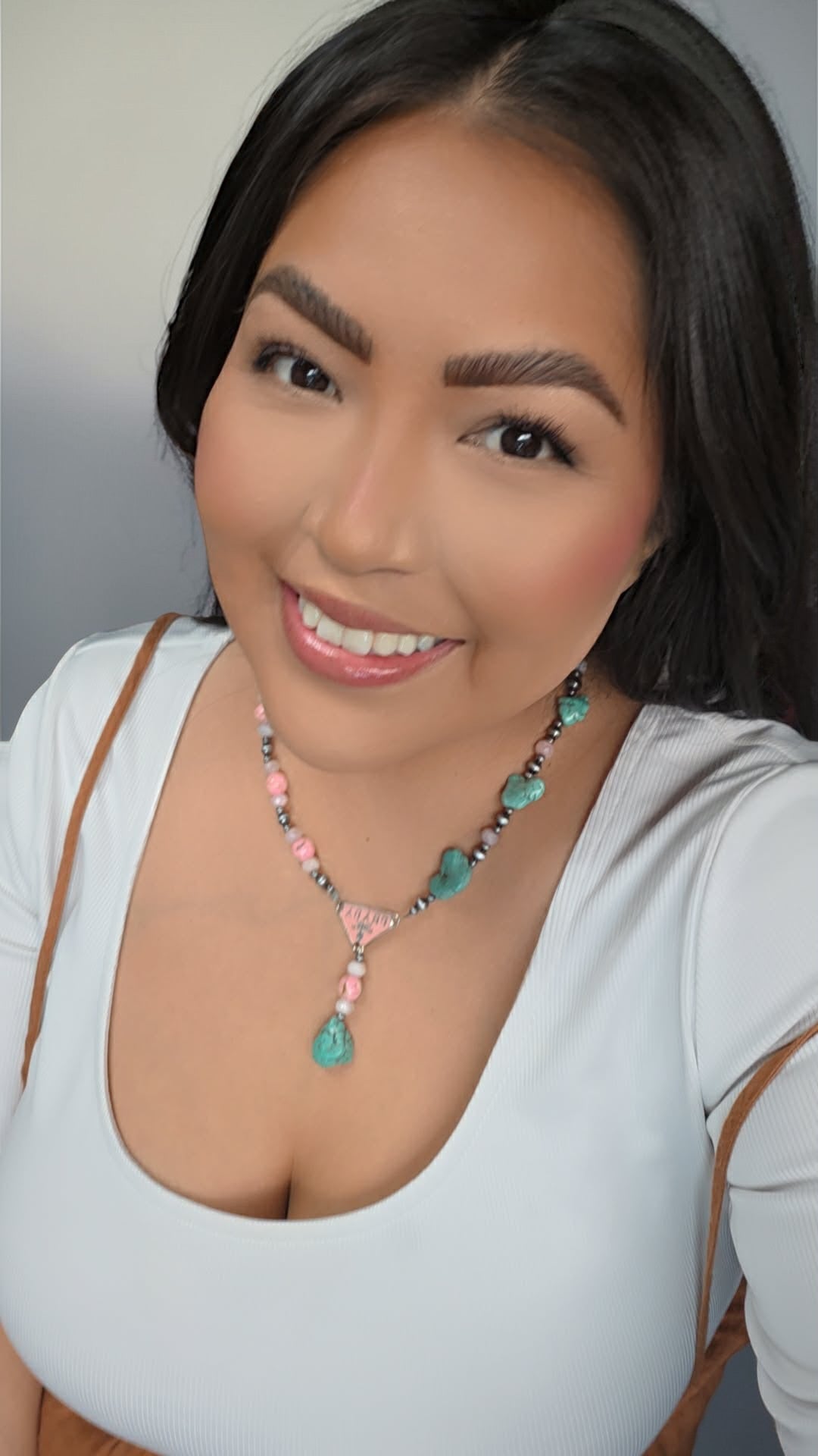 Madagascar Rose Quartz Lariat Necklace | Western Boho Statement Jewelry | Adjustable Layering Piece