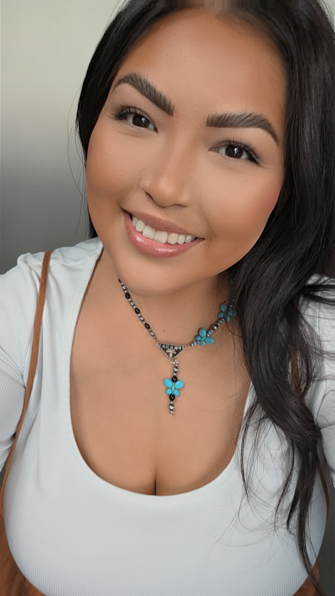 Turquoise Butterfly Lariat Necklace with Onyx | Western Boho Statement Necklace
