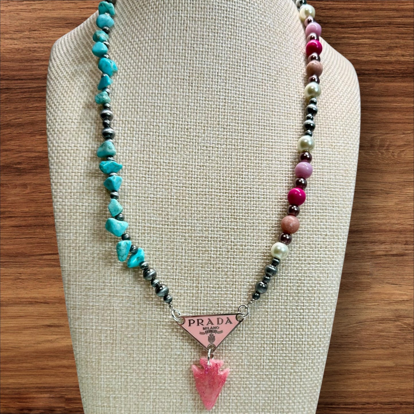 Turquoise & Pink Arrowhead Necklace | Western Boho Statement Necklace | Handmade Charm Jewelry