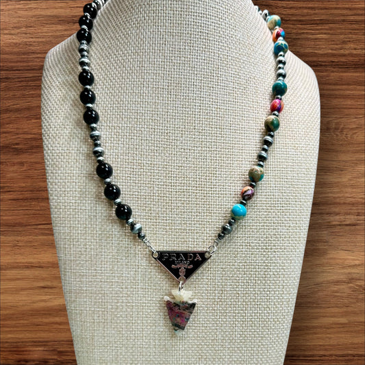 Mixed Bead Arrowhead Necklace | Western Boho Statement Necklace | Handmade Arrowhead Charm Jewelry