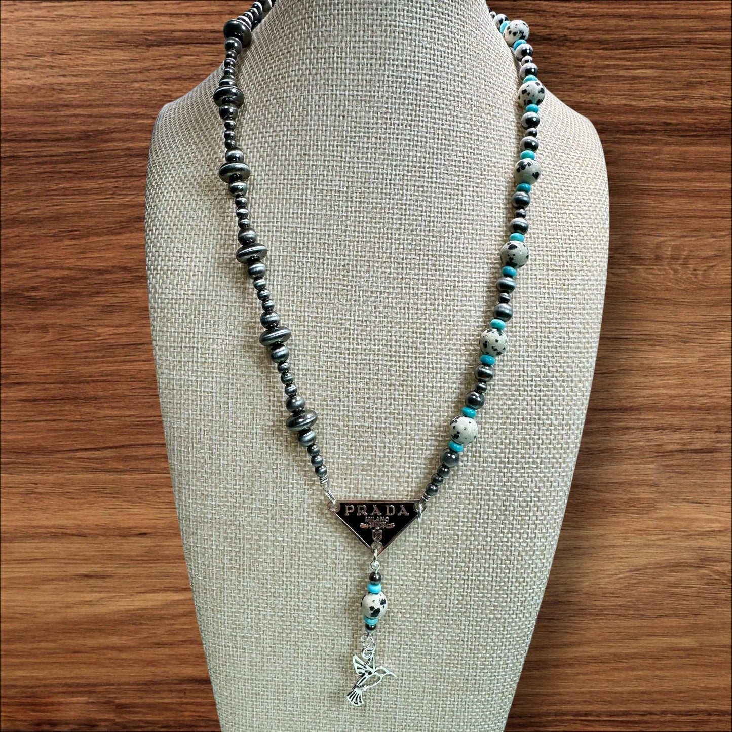 Dalmatian Stone Hummingbird Lariat Necklace | Western Boho Statement Necklace | Natural Stone Jewelry
